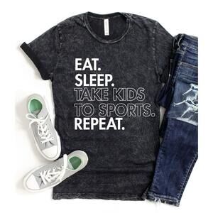 Eat Sleep Take Kids To Sport Repeat Acid Washed Shirt Funny Mom Life Tee